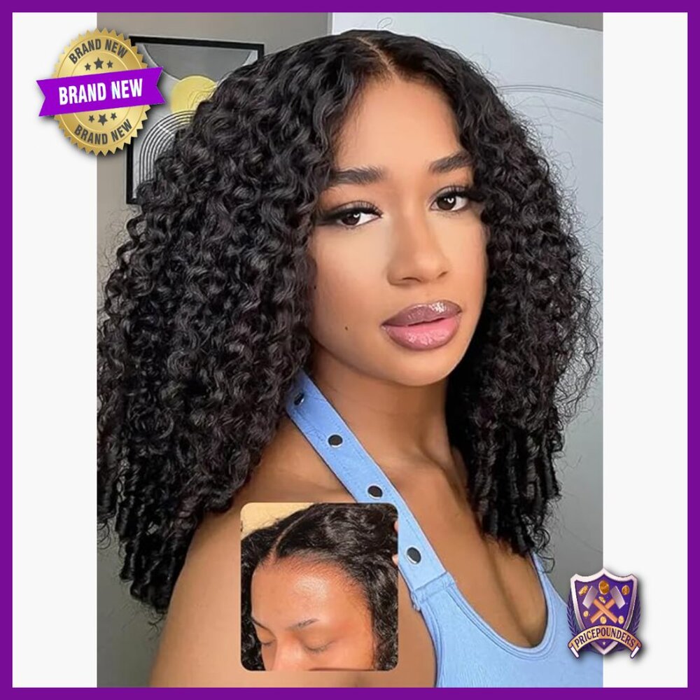 Burmese Curly Human Hair Lace Front Wig 18 Inch 180% Density Glueless
